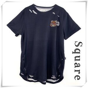 Square Zero Bear Patches Distressed Short Sleeve Sweatshirt Black